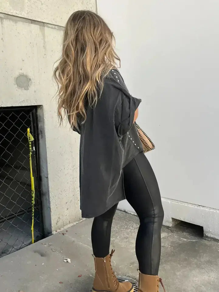 Casual Roll up Studded Sleeve Top