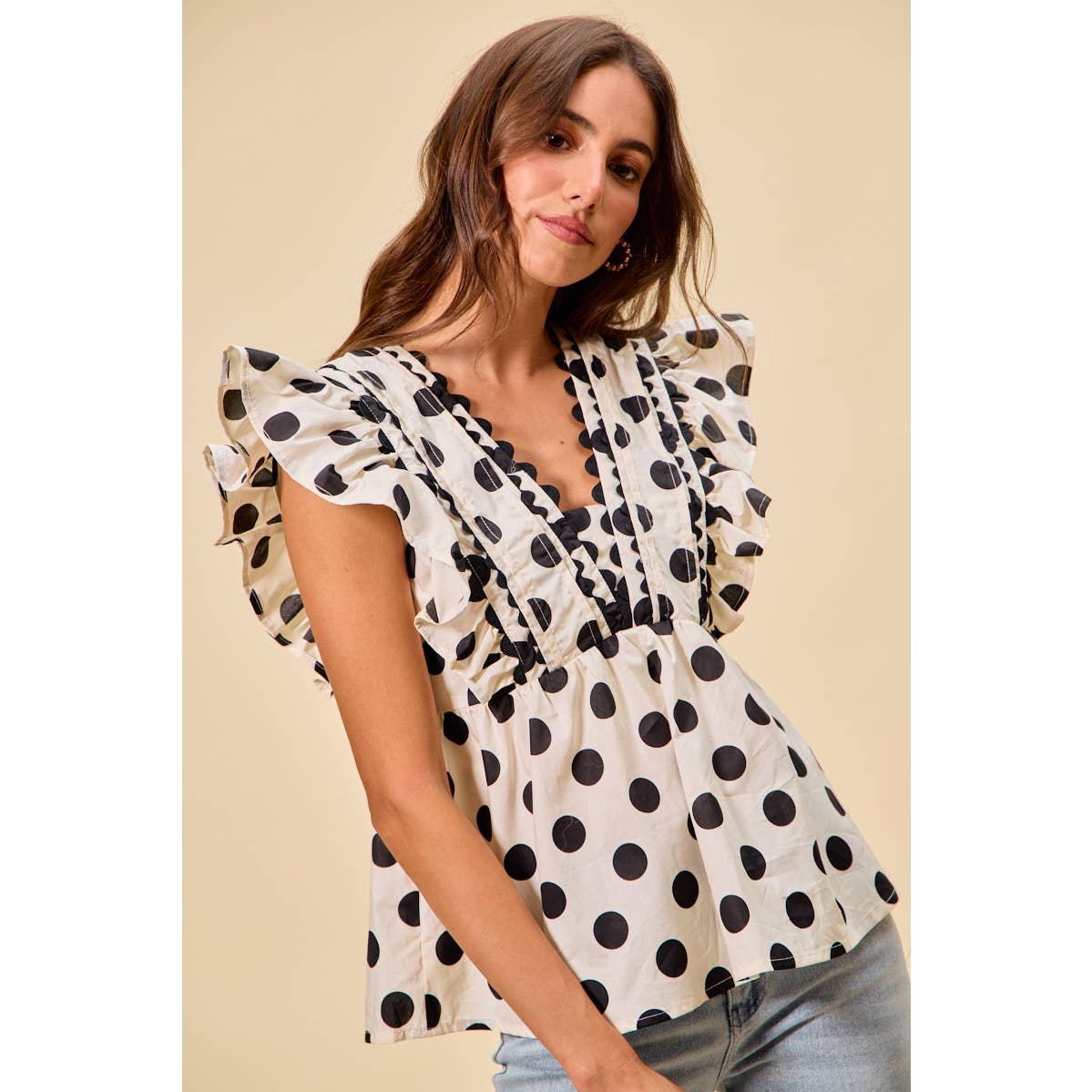 POLKA DOT RUFFLED BABY DOLL BLOUSE TOP
