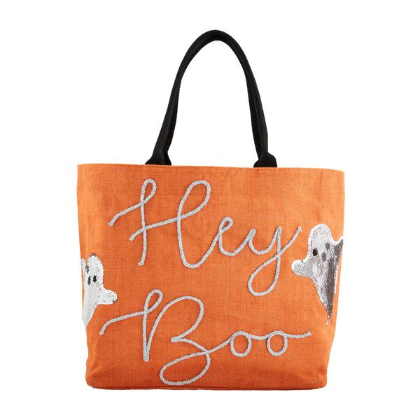 "Hey Boo" Burlap Tote Bag