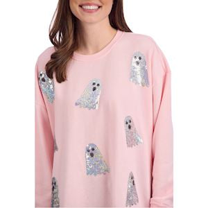 Pink Ghost Sequin Long Sleeve Top