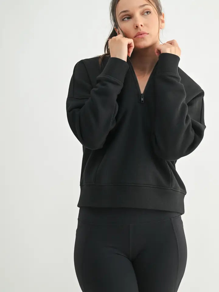 Princess Seam Quarter Zip Pullover Sweatshirt