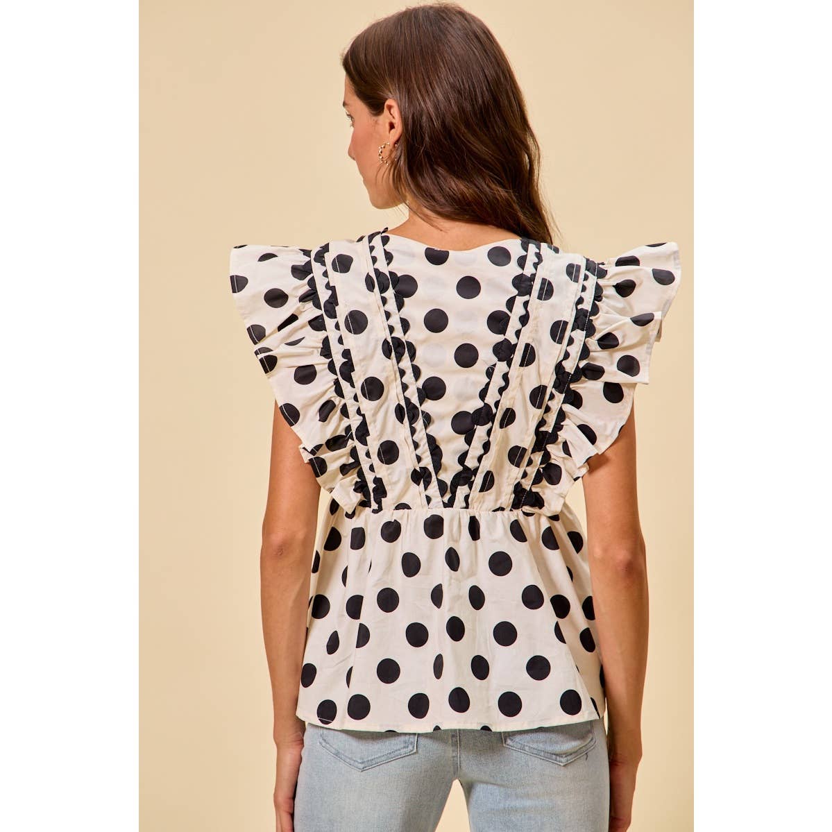 POLKA DOT RUFFLED BABY DOLL BLOUSE TOP