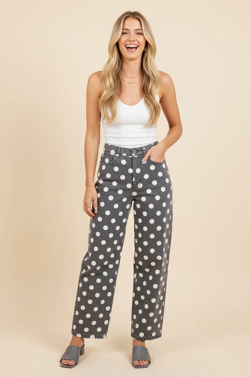 Polka Dot High Rise Straight Leg Pants