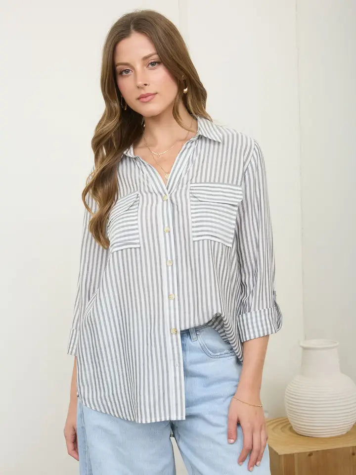Stripe Collared Button Shirt