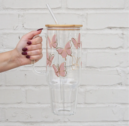 Glass 40oz Butterfly Tumbler