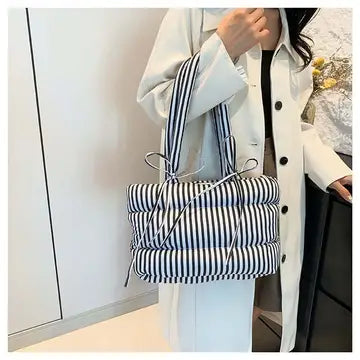 Striped Puffer Bow Knot Shoulder Bag