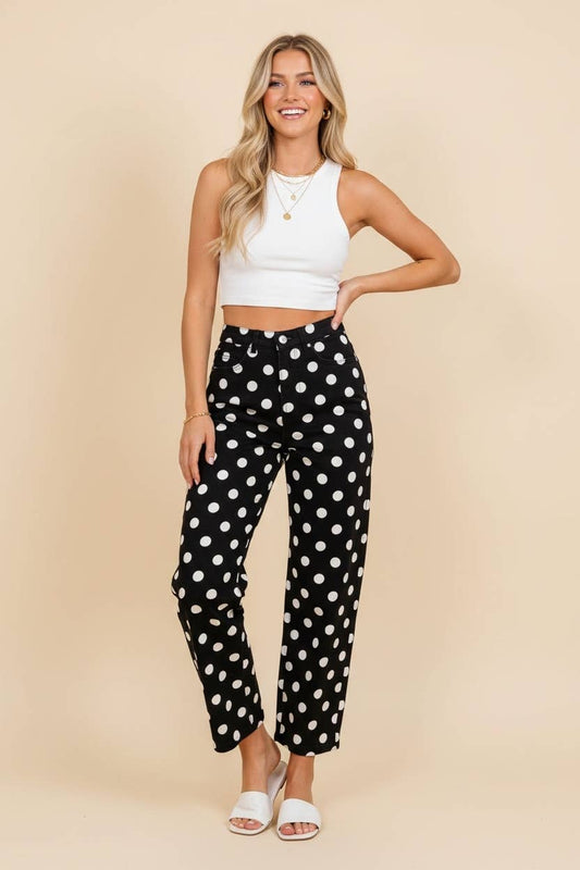 Polka Dot High Rise Straight Leg Pants