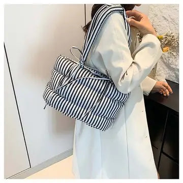 Striped Puffer Bow Knot Shoulder Bag