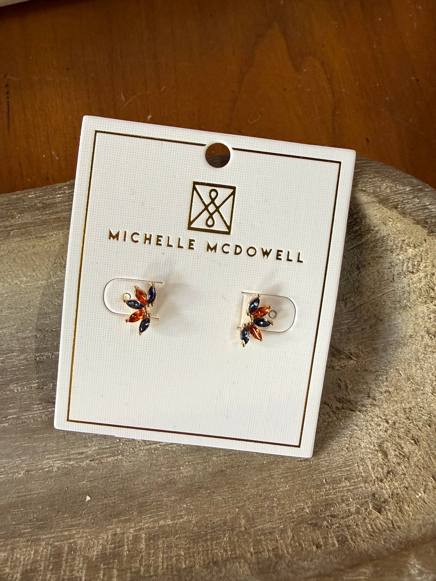Navy & Orange Gem Studs