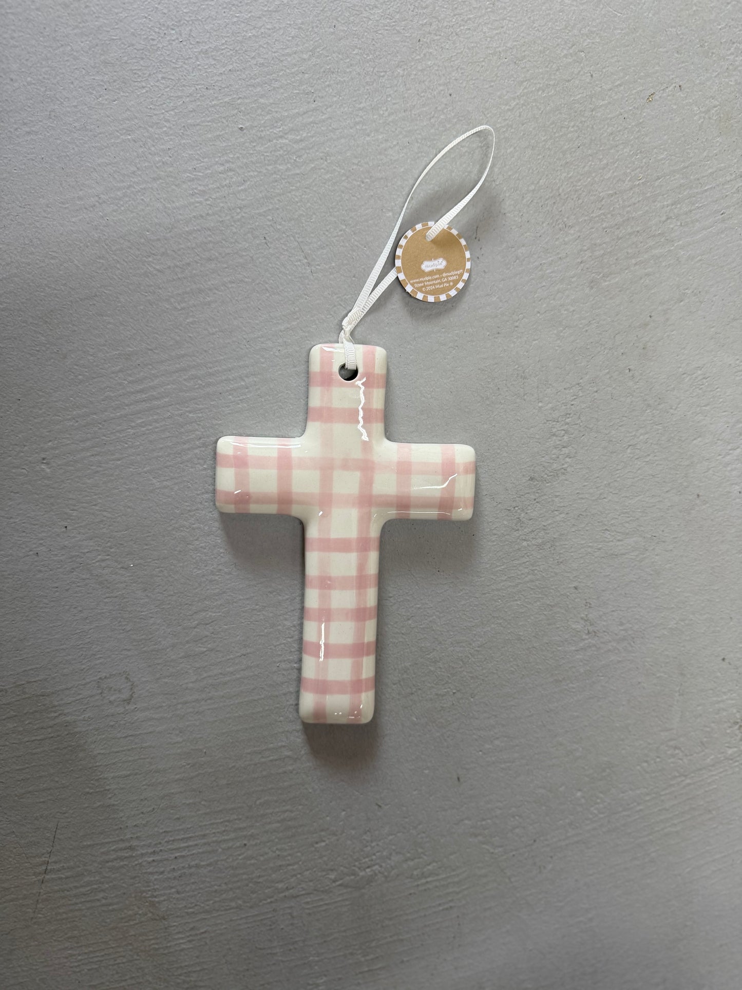 Ceramic Children’s Cross (Pink gingham)