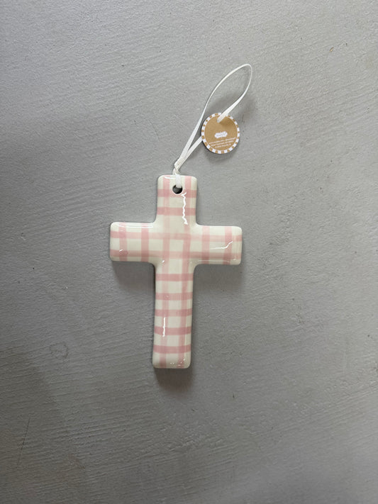 Ceramic Children’s Cross (Pink gingham)