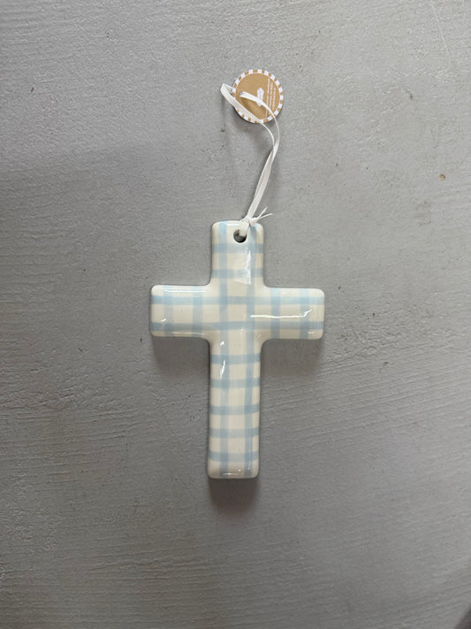 Ceramic Children’s Cross (Blue Gingham)
