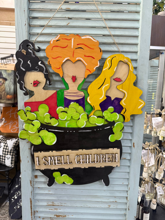Witch wooden door hanger