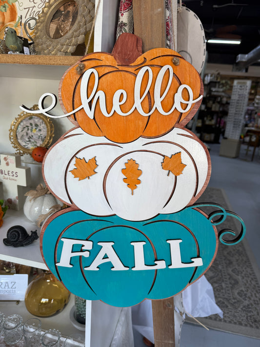 Hello Fall wooden door hanger