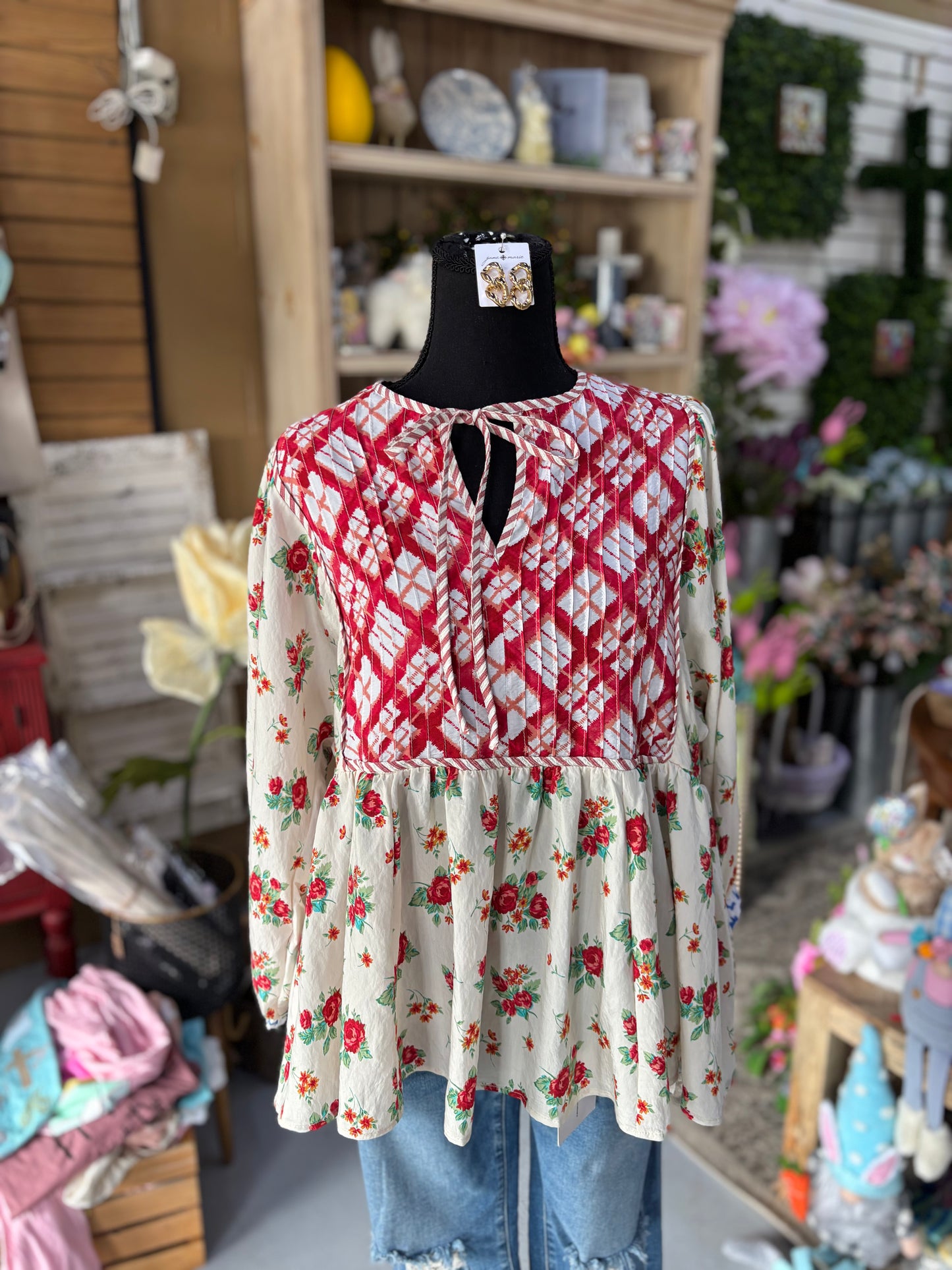 Red floral Flowy Tunic
