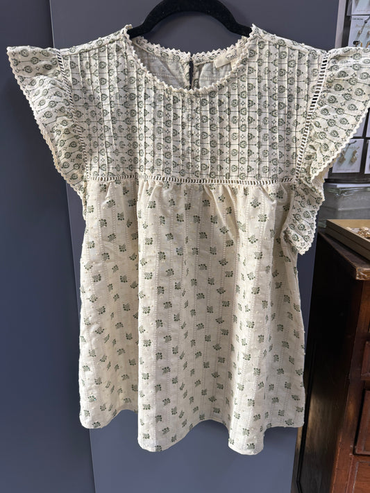EASEL cream/Olive butterfly sleeve blouse