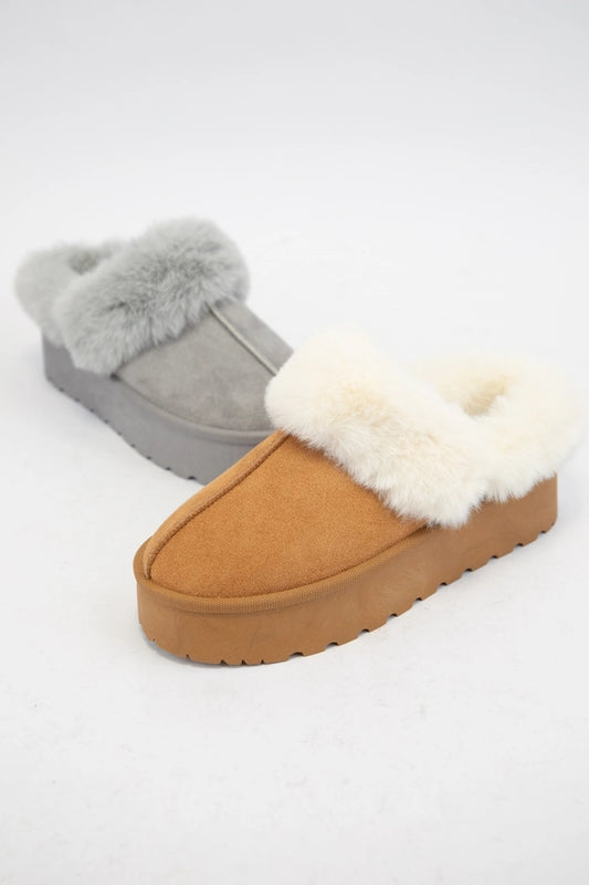 Fur Lined Cuff Platform Slipper