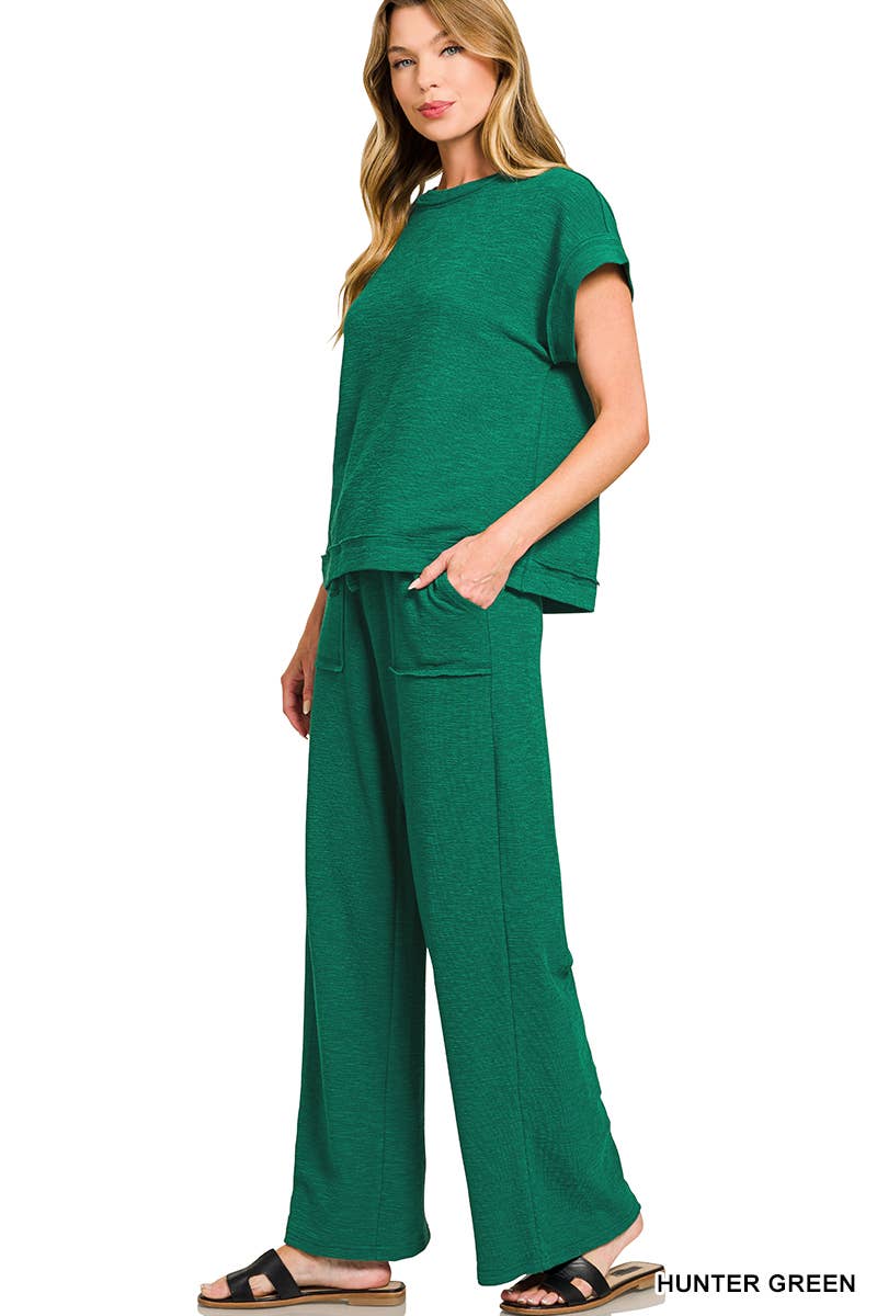 Cotton Slub Tee & Pants 2pc Set - Zenana