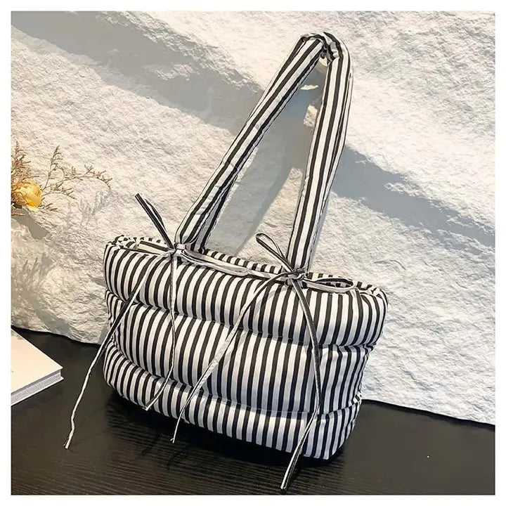 Striped Puffer Bow Knot Shoulder Bag