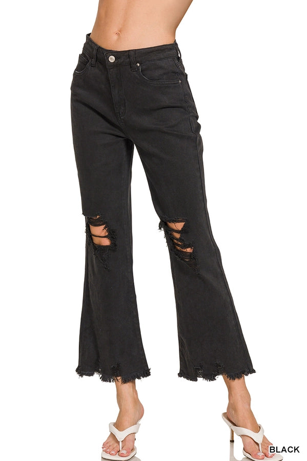 Ripped Black Denim Hem Pants
