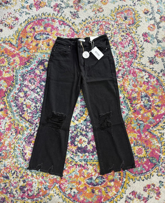 Ripped Black Denim Hem Pants