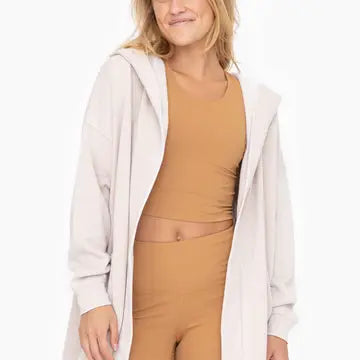 Mineral Washed Fleece Hooded Cardigan