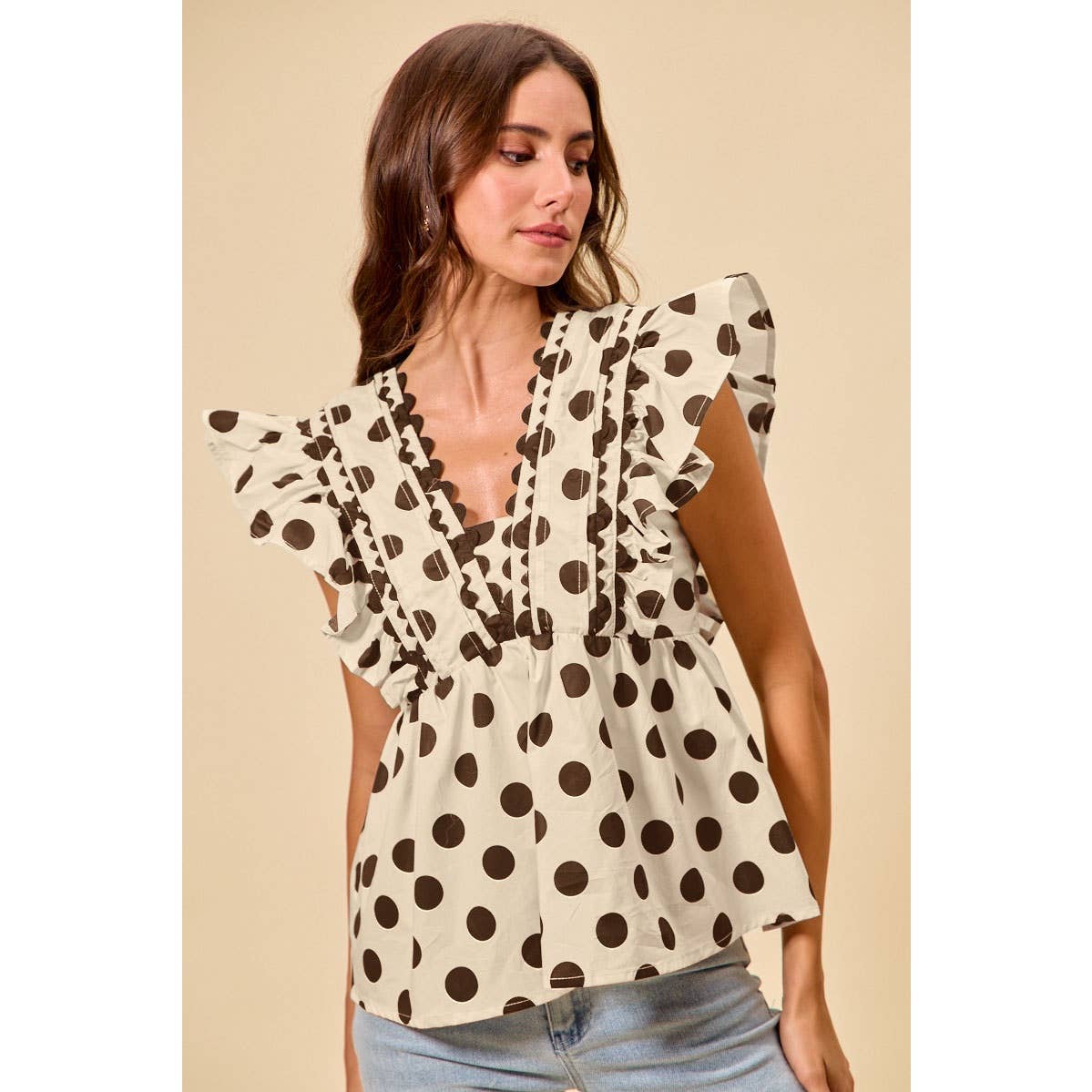 POLKA DOT RUFFLED BABY DOLL BLOUSE TOP