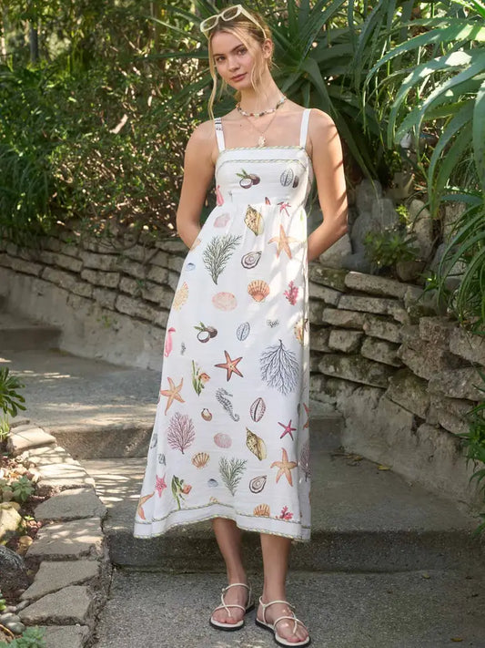 Nautical Print Midi Dress