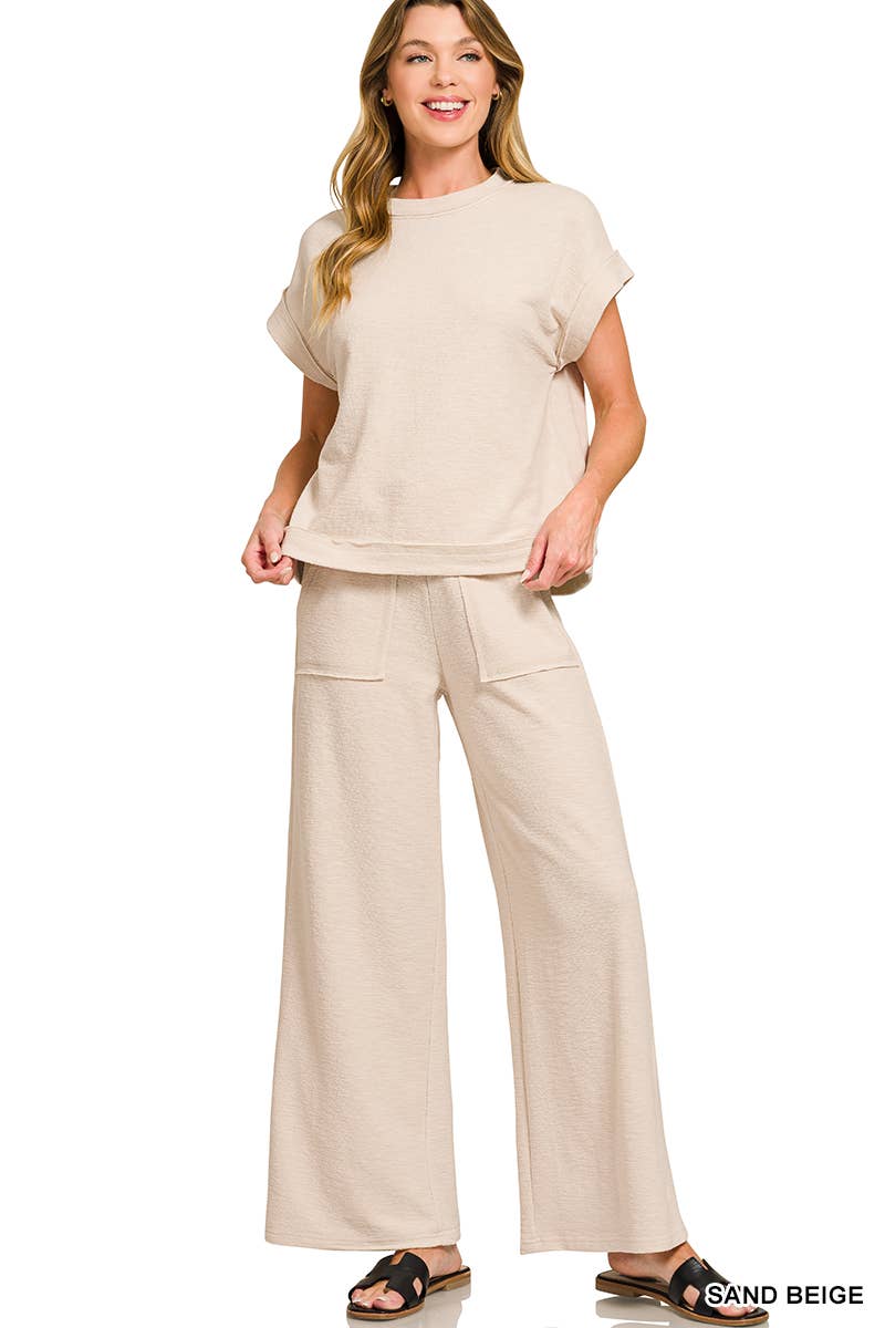 Cotton Slub Tee & Pants 2pc Set - Zenana