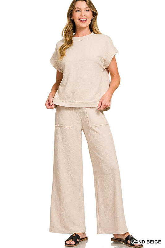 Cotton Slub Tee & Pants 2pc Set - Zenana