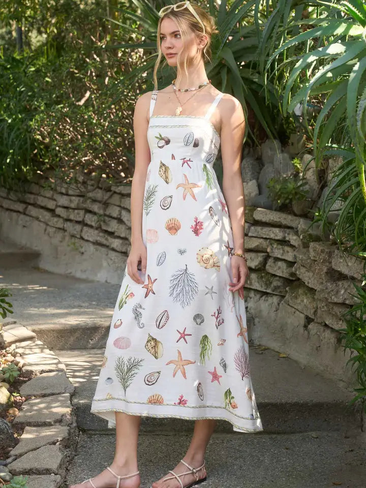 Nautical Print Midi Dress
