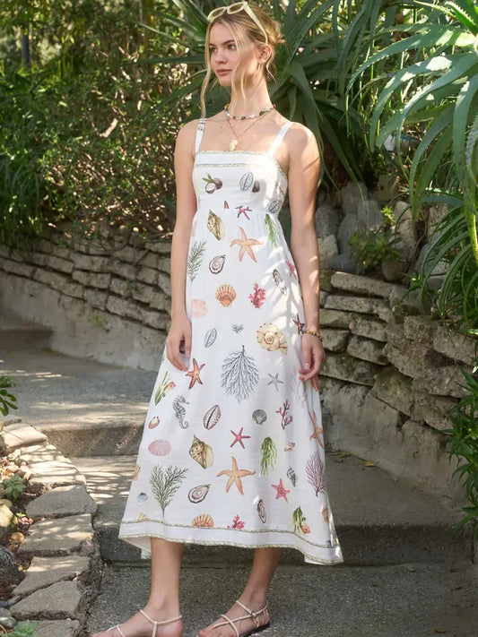 Nautical Print Midi Dress