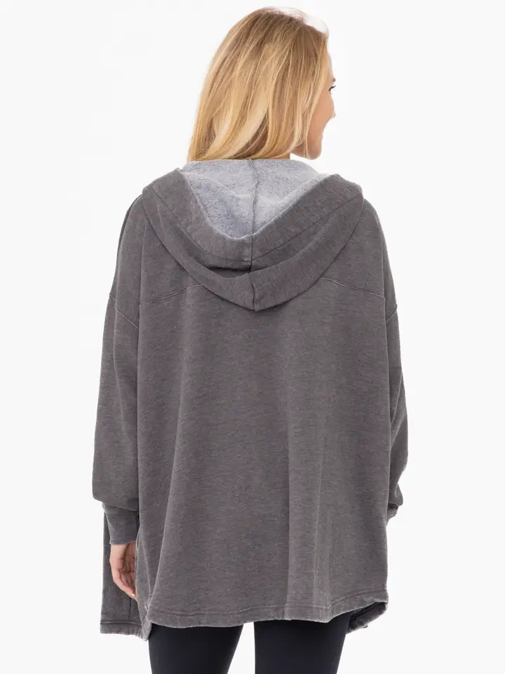 Mineral Washed Fleece Hooded Cardigan