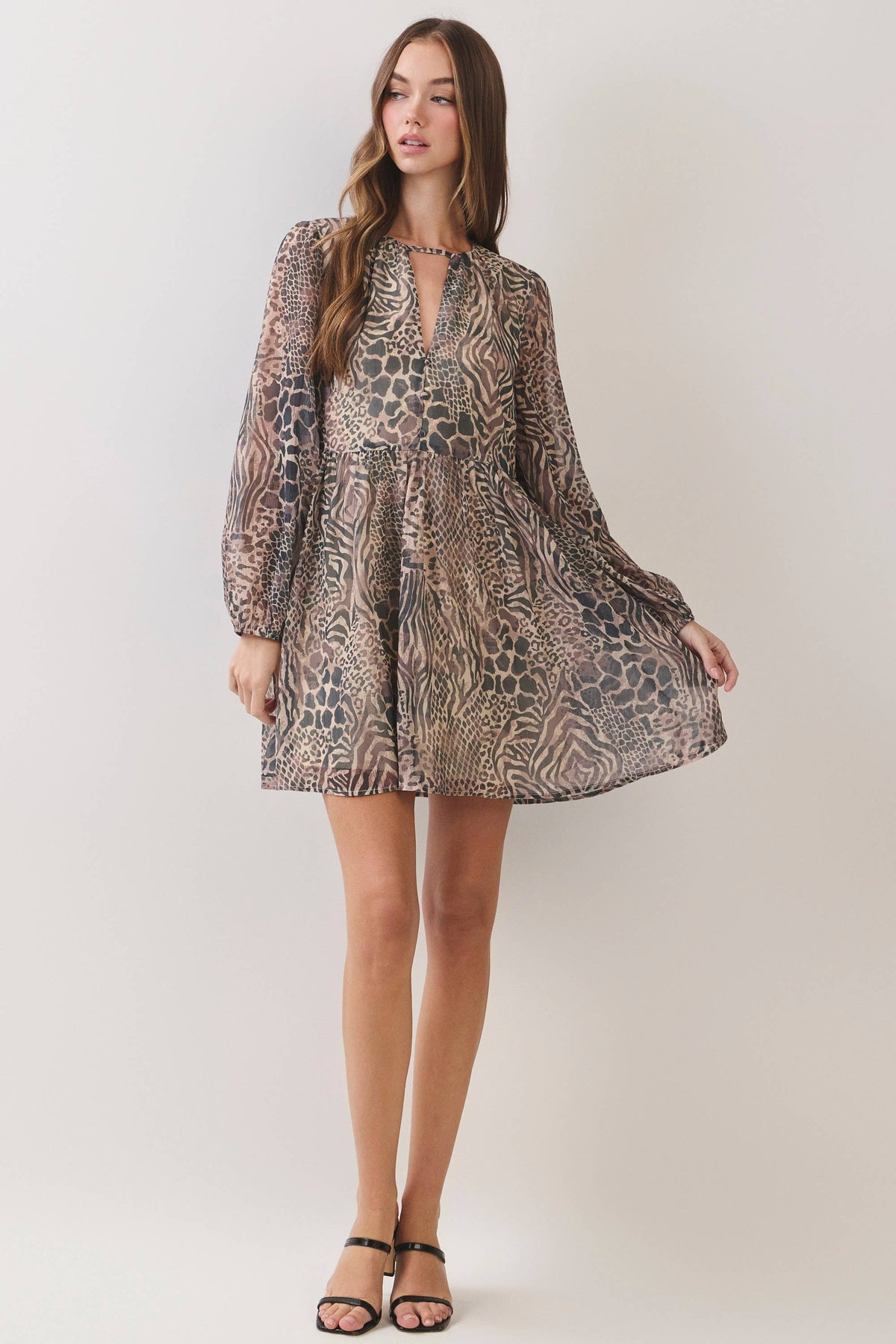 Animal Print Babydoll Mini Dress