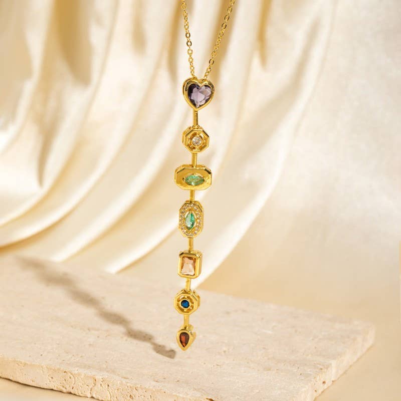 Multicolored Mixed-Shape Jewel Y Necklace | 40NK9721