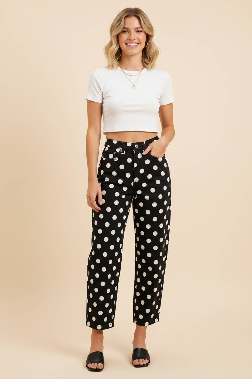 Polka Dot High Rise Straight Leg Pants