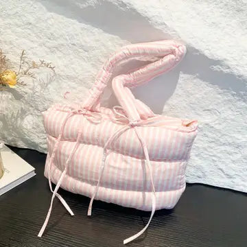 Striped Puffer Bow Knot Shoulder Bag