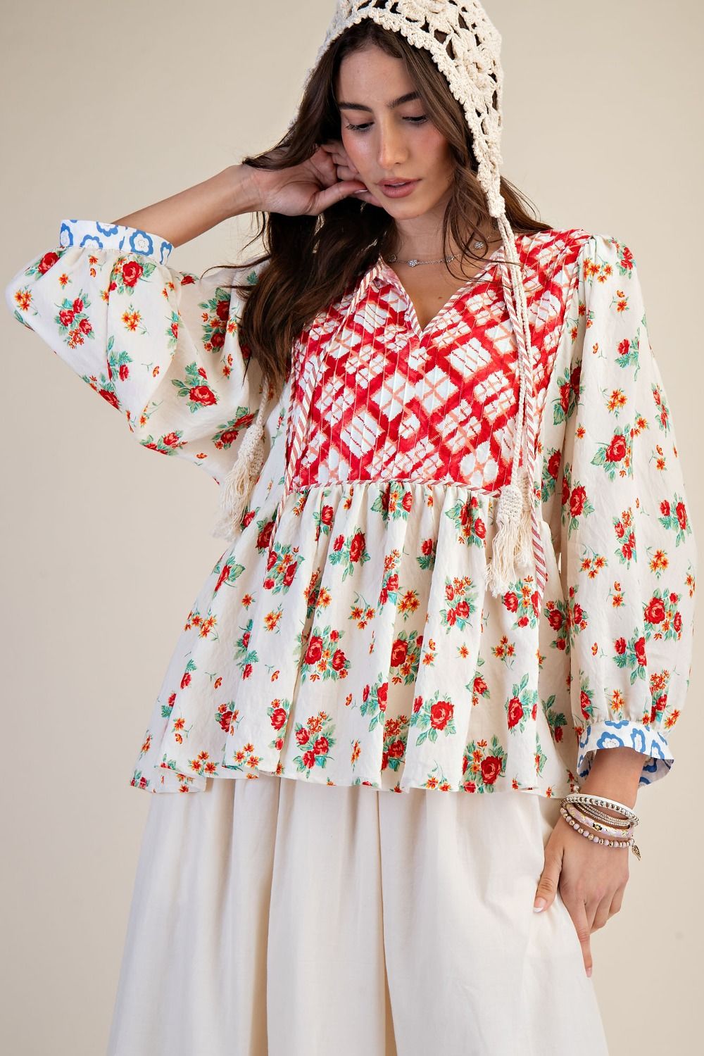Red floral Flowy Tunic