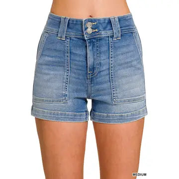 Denim Double button shorts