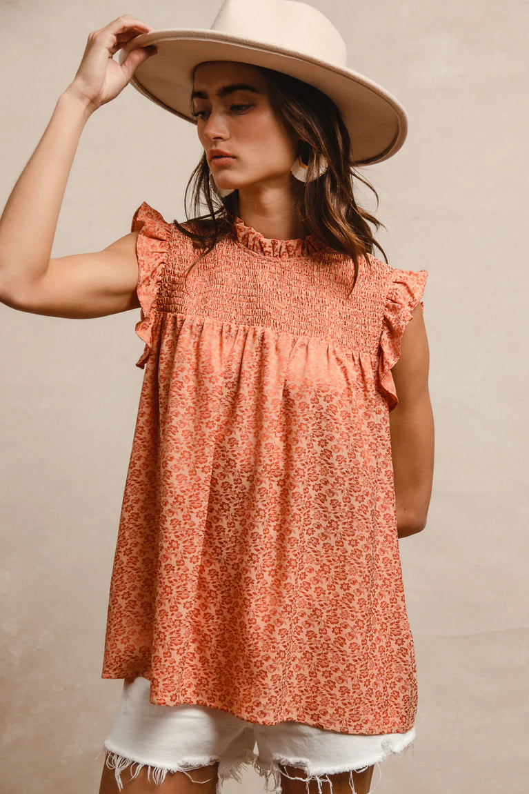 Rust Floral Damask Blouse